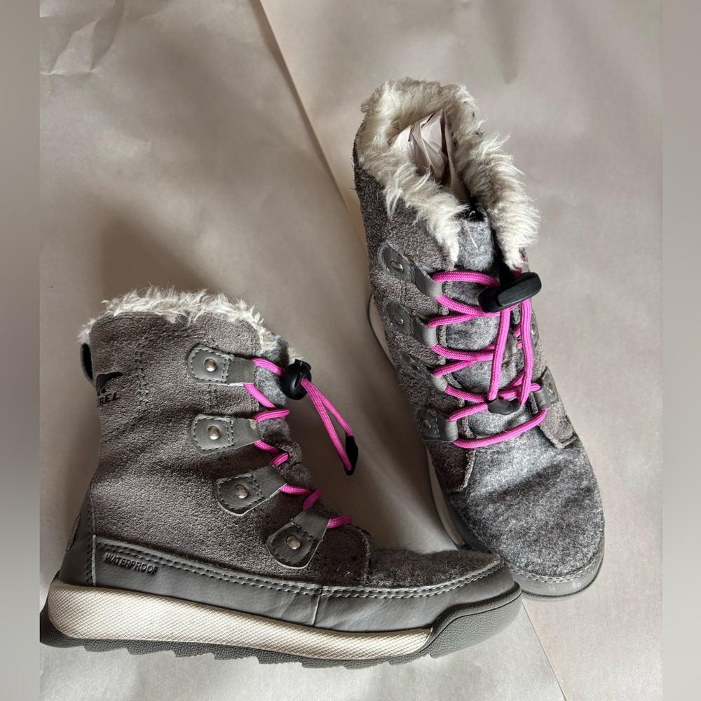 Sorel Gray Boots with Pink Accents